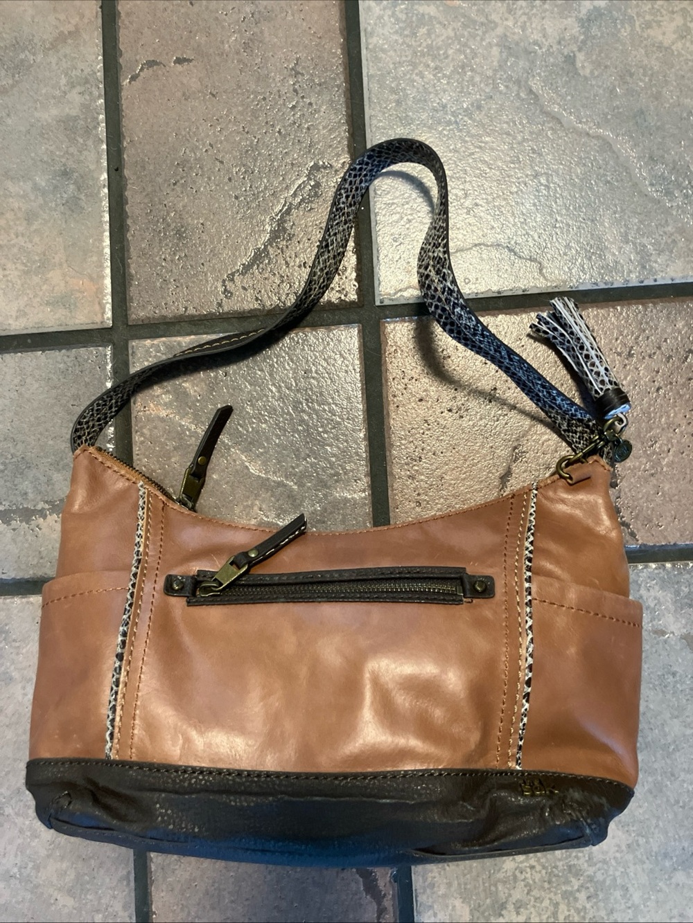 The Sak Brown and Black Shoulder Bag with Textured Strap